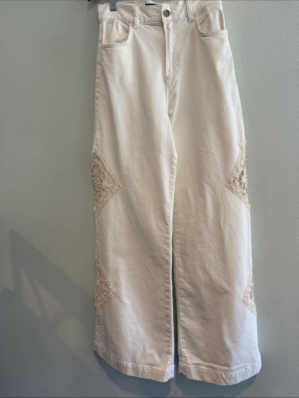 LIU JO MILANO WOMENS Wide-Leg Cream Pants with Lace Insets SIZE 27 w27 L33